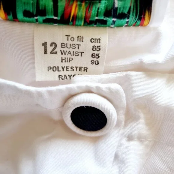 Vintage 80s White + black button up shirt dress with shoulder pads fit AU 10-14 - Picture 3 of 7